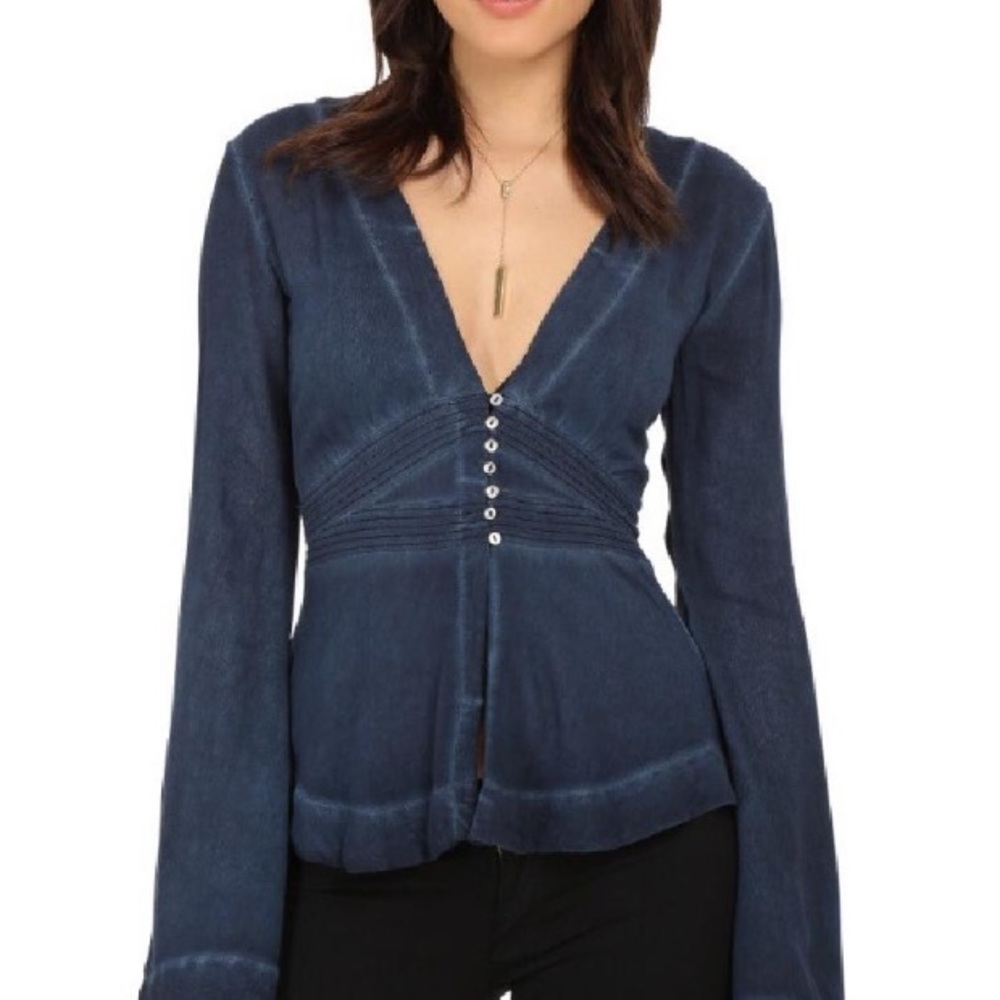 Free people blue boho bell sleeve top